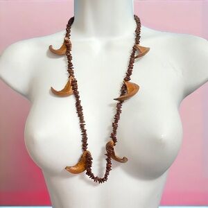 Natural Wood & Seed Boho Long Necklace